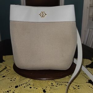 Nanette Lepore Lynne Triple Section White and Tan Crossbody Bucket Bag